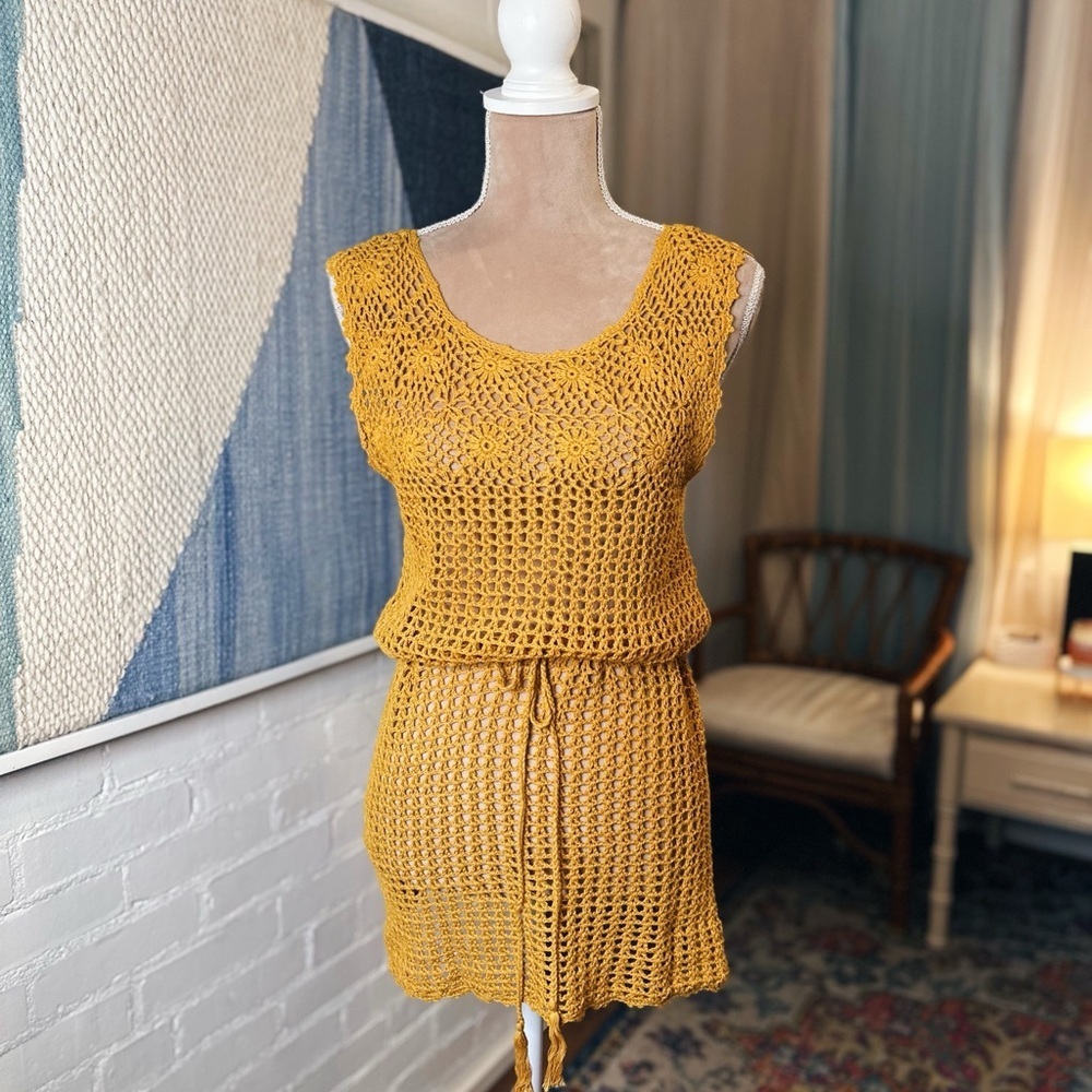 Forever 21 Mustard Yellow Crochet Swim Coverup Dress
